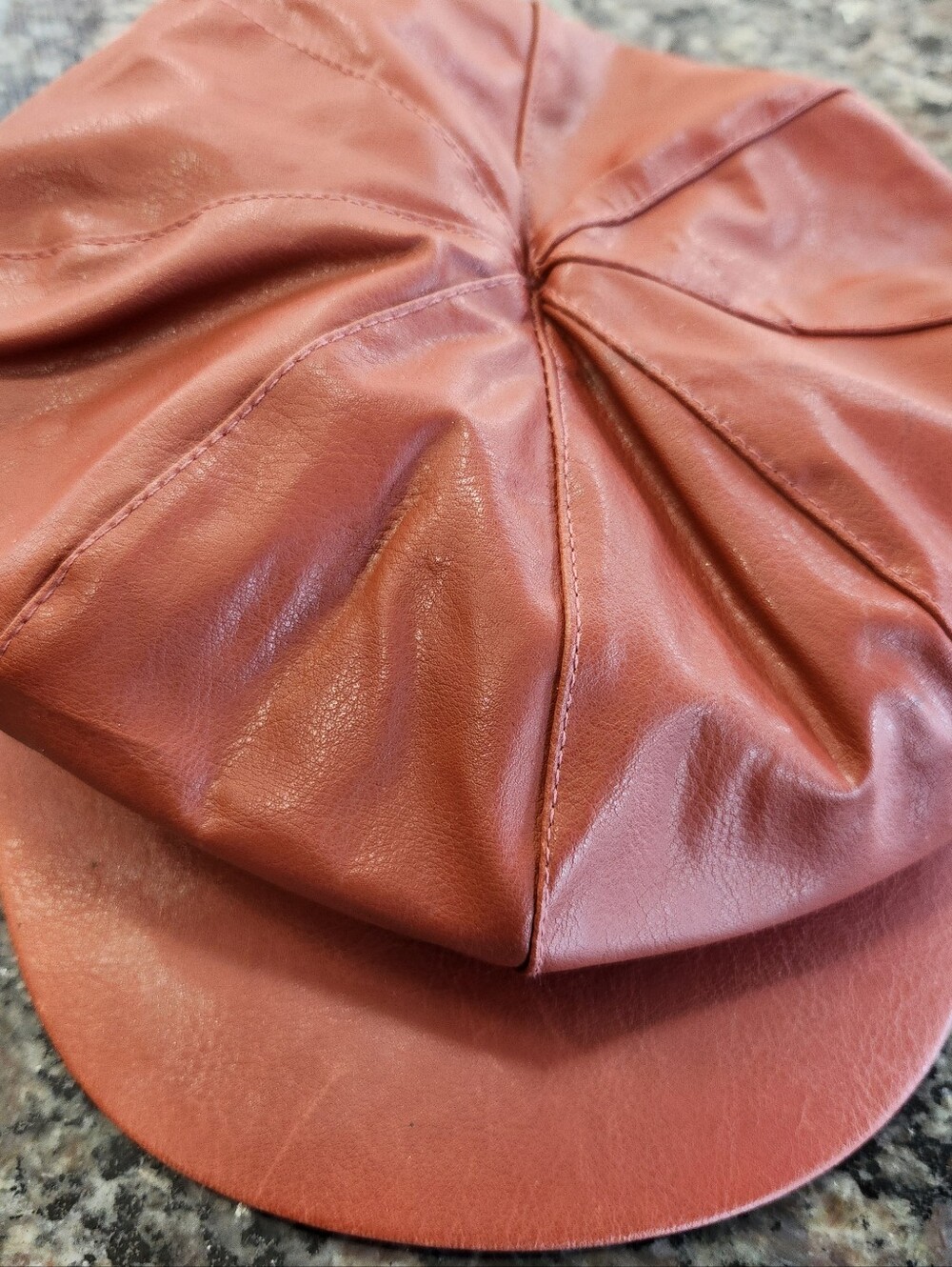 Rust Faux Leather Newsboy Cap